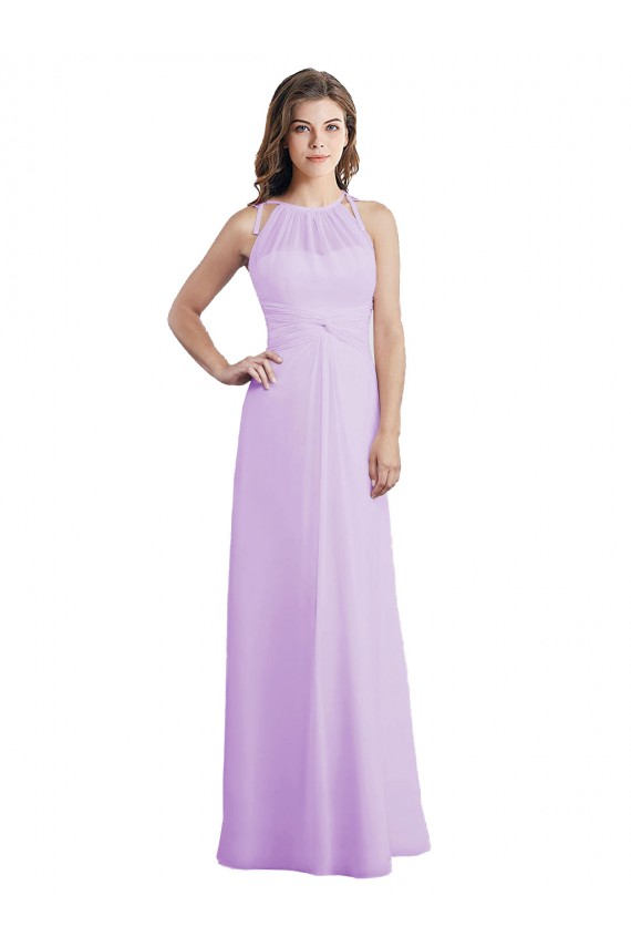 Großhandel Lila A-Linien Neckholder Chiffon Lange Brautjungfernkleider