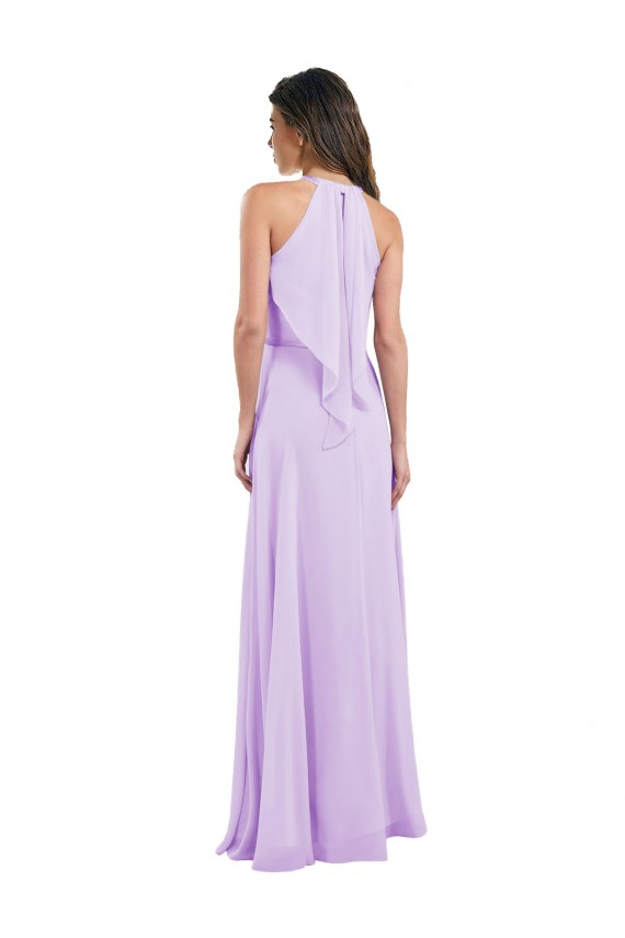 Großhandel Lila A-Linien Neckholder Chiffon Lange Brautjungfernkleider