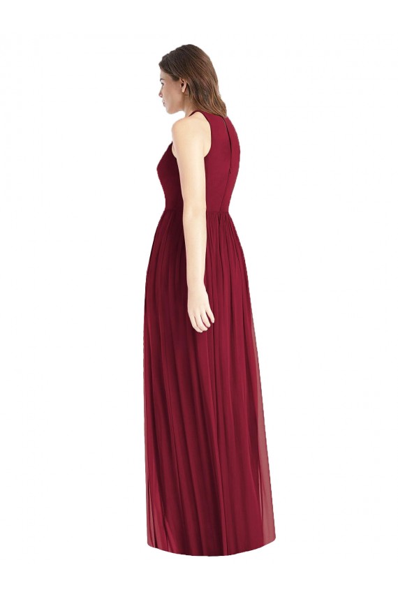 Großhandel Lila A-Linien Neckholder Chiffon Lange Brautjungfernkleider