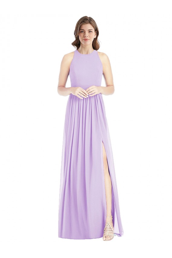 Großhandel Lila A-Linien Neckholder Chiffon Lange Brautjungfernkleider