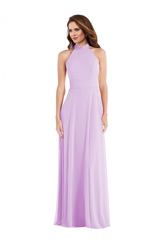 Großhandel Lila A-Linien Neckholder Chiffon Lange Brautjungfernkleider
