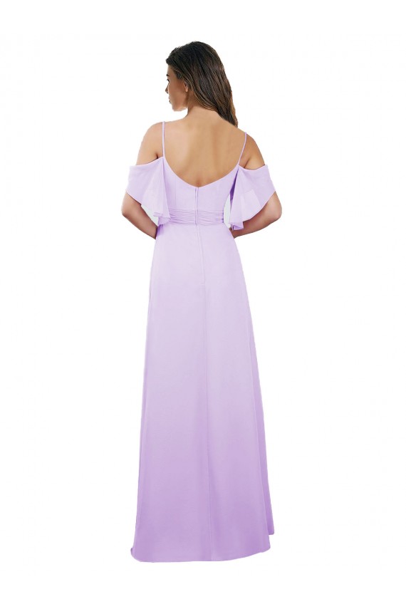 Großhandel Lila A-Linien Off-Schulter Spaghetti-Träger Chiffon Lange Brautjungfernkleider