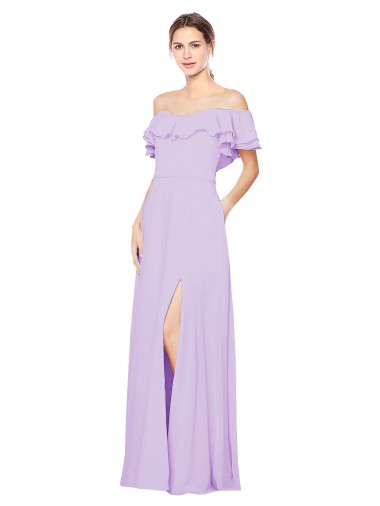 Großhandel Lila A-Linien Off-Schulter Trägerlos Chiffon Lange Brautjungfernkleider