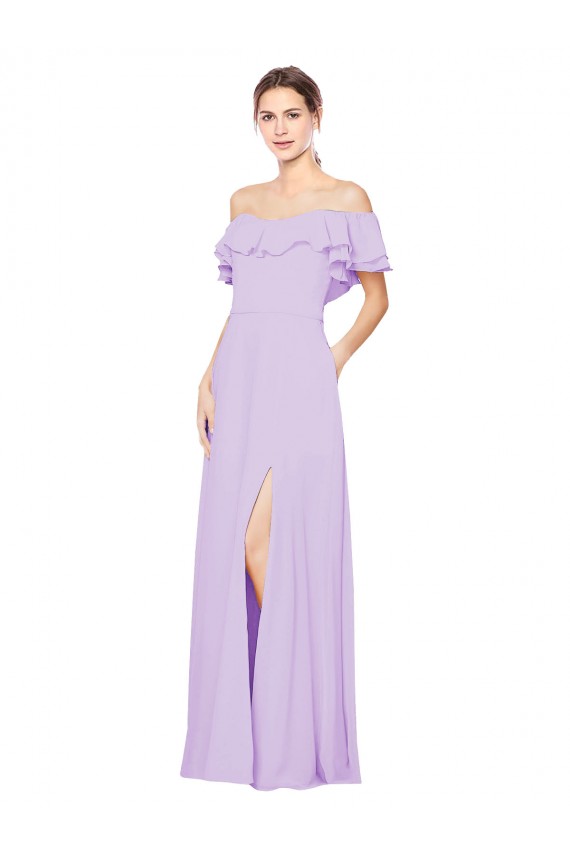 Großhandel Lila A-Linien Off-Schulter Trägerlos Chiffon Lange Brautjungfernkleider