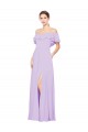 Großhandel Lila A-Linien Off-Schulter Trägerlos Chiffon Lange Brautjungfernkleider