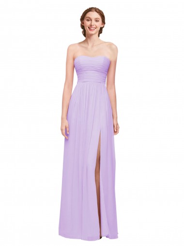 Großhandel Lila A-Linien Trägerlos Chiffon Lange Brautjungfernkleider