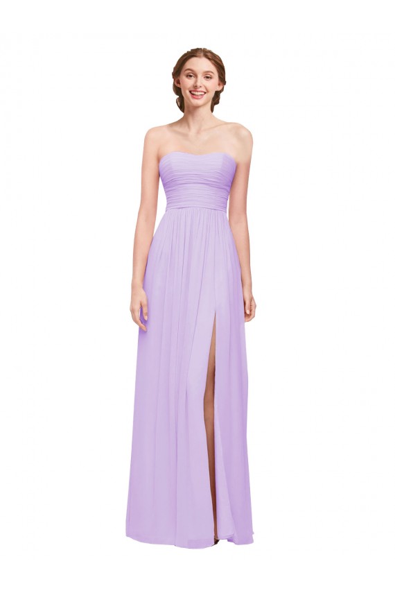 Großhandel Lila A-Linien Trägerlos Chiffon Lange Brautjungfernkleider