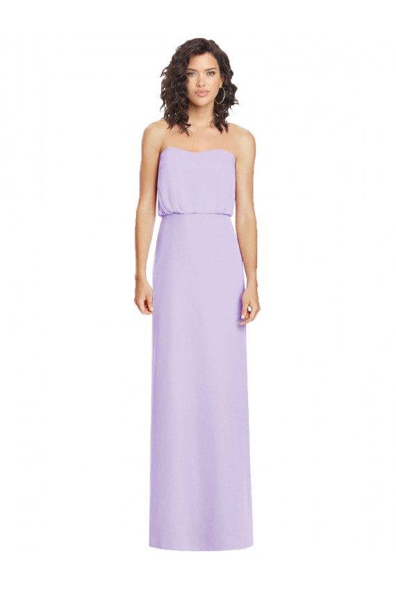 Großhandel Lila A-Linien Trägerlos Chiffon Lange Brautjungfernkleider