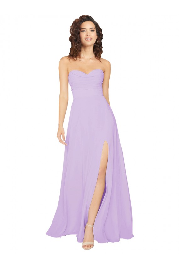 Großhandel Lila A-Linien Trägerlos Chiffon Lange Brautjungfernkleider