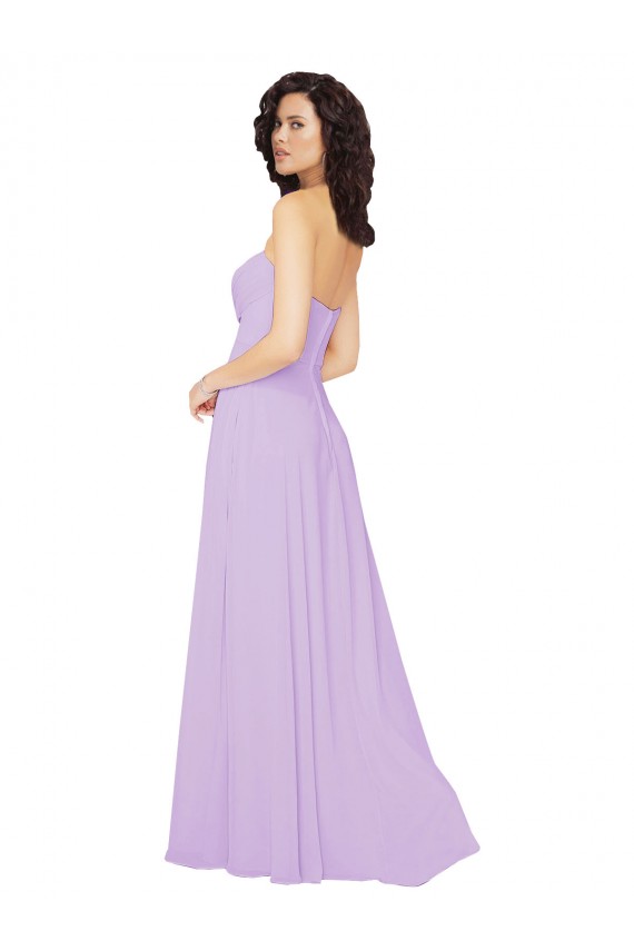 Großhandel Lila A-Linien Trägerlos Chiffon Lange Brautjungfernkleider