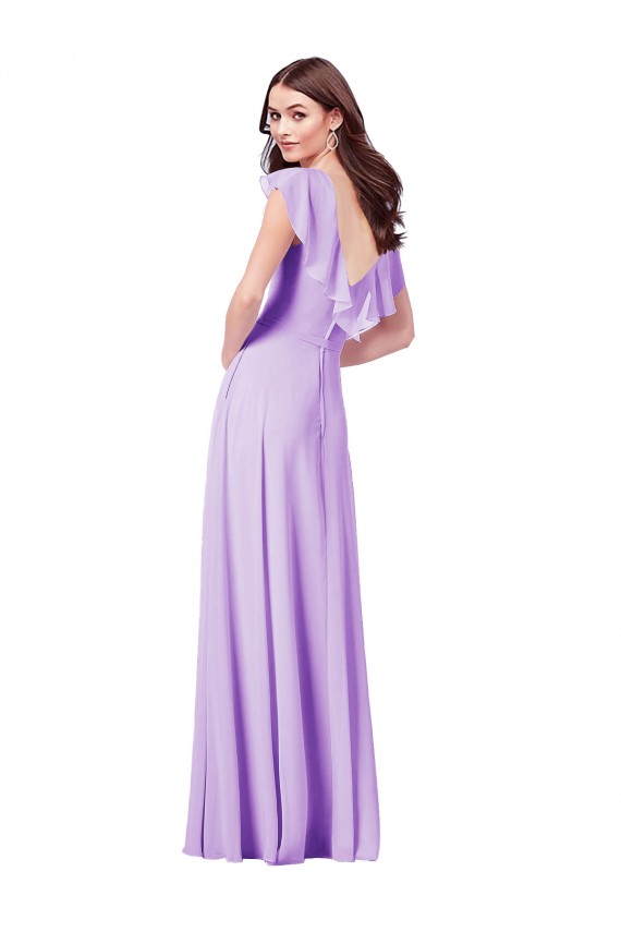 Großhandel Lila A-Linien V-Ausschnitt Chiffon Lange Brautjungfernkleider