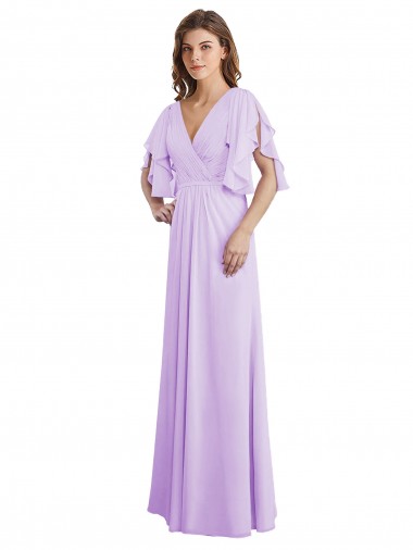 Großhandel Lila A-Linien V-Ausschnitt Chiffon Lange Brautjungfernkleider