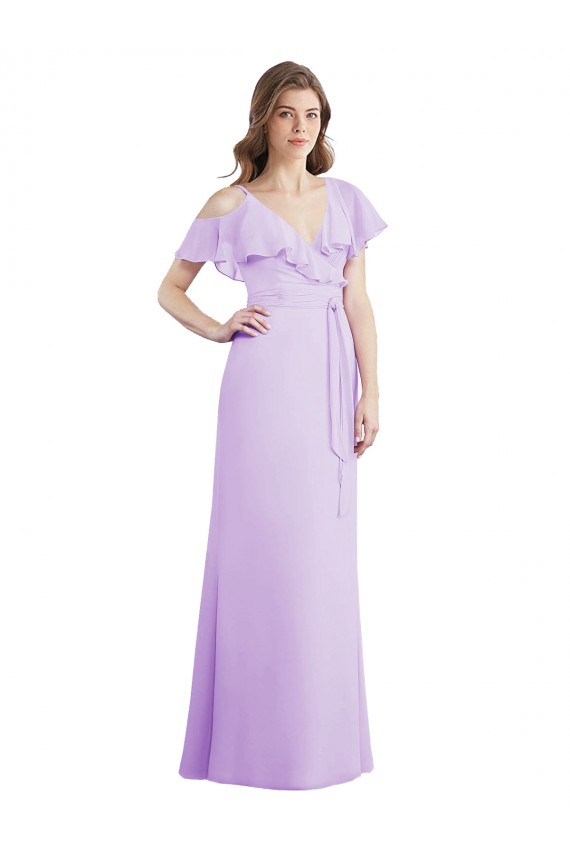 Großhandel Lila A-Linien V-Ausschnitt Chiffon Lange Brautjungfernkleider