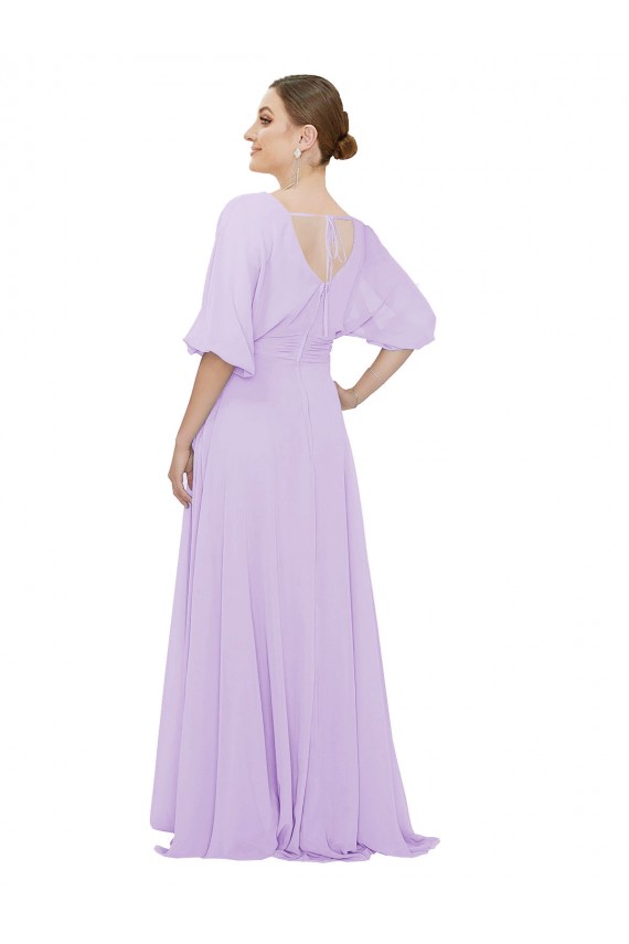 Großhandel Lila A-Linien V-Ausschnitt Chiffon Lange Brautjungfernkleider