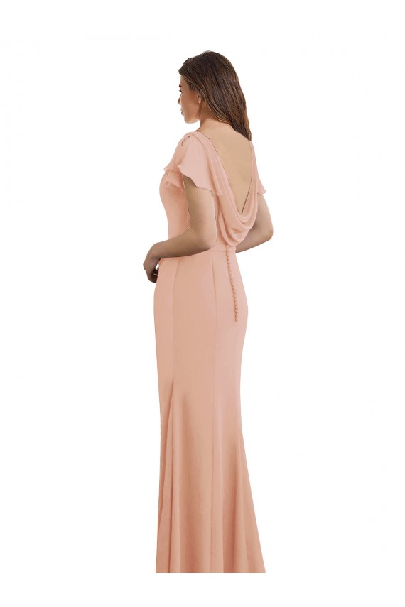 Großhandel Meerjungfrau Bootshals Stehkragen Ausschnitt Chiffon Lange Brautjungfernkleider / Abiballkleider