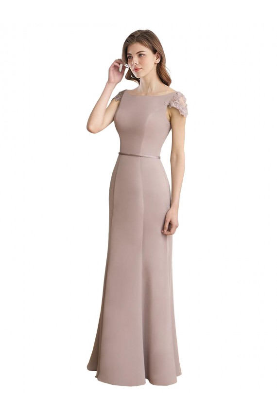 Großhandel Meerjungfrau Scoop Stehkragen Ausschnitt Chiffon Spitze Lange Brautjungfernkleider