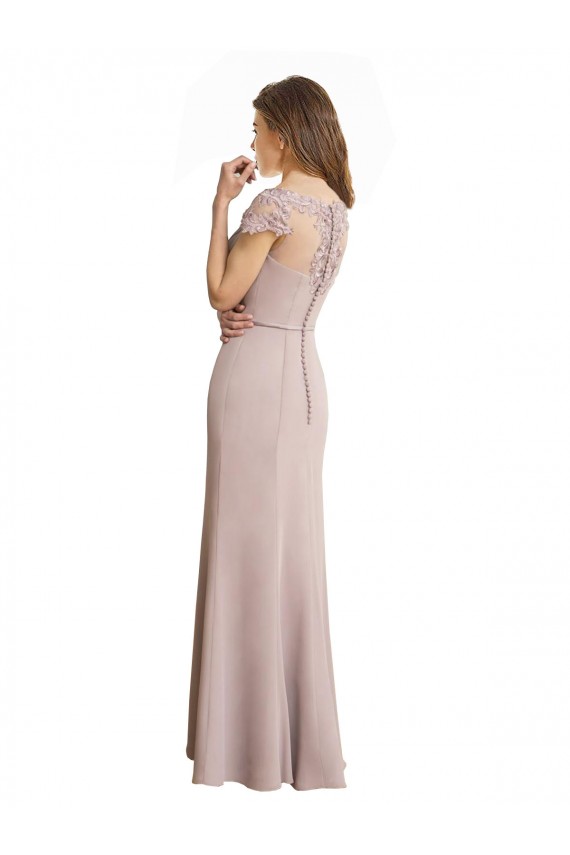Großhandel Meerjungfrau Scoop Stehkragen Ausschnitt Chiffon Spitze Lange Brautjungfernkleider