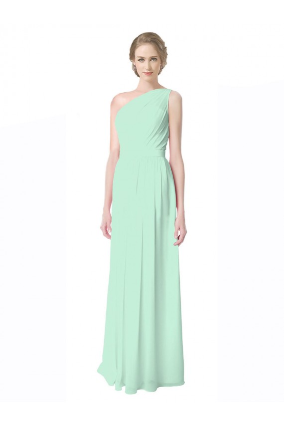 Großhandel Minzgrün A-Linien Eine-Schulter Chiffon Lange Brautjungfernkleider
