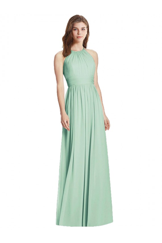 Großhandel Minzgrün A-Linien Neckholder Chiffon Lange Brautjungfernkleider