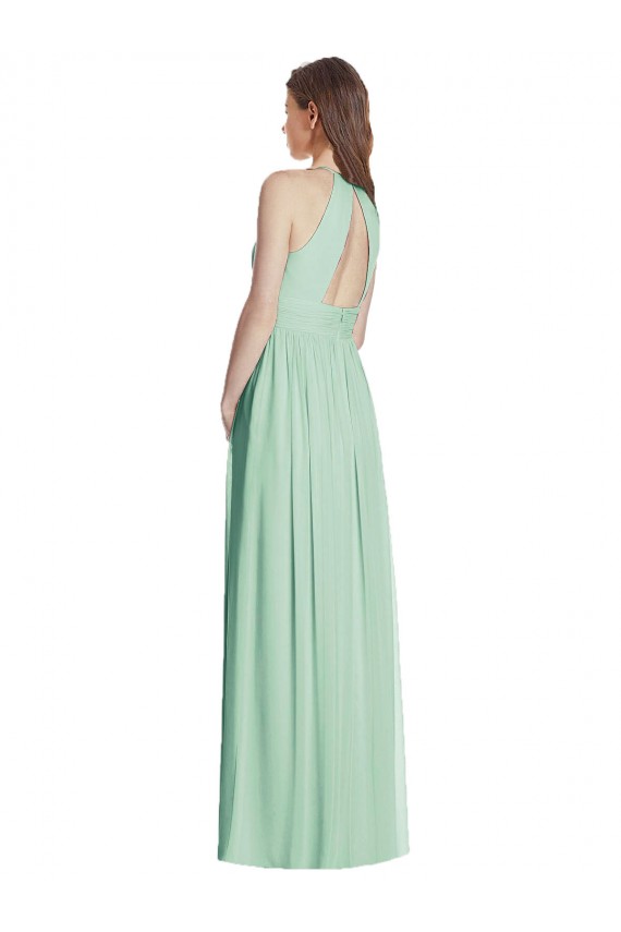 Großhandel Minzgrün A-Linien Neckholder Chiffon Lange Brautjungfernkleider