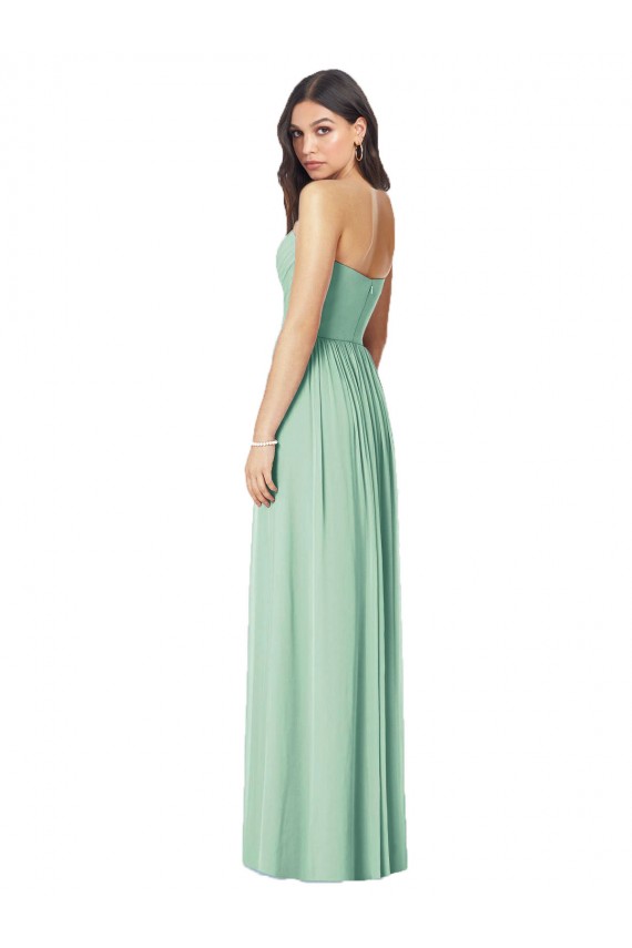 Großhandel Minzgrün Trompete Trägerlos Chiffon Lange Brautjungfernkleider
