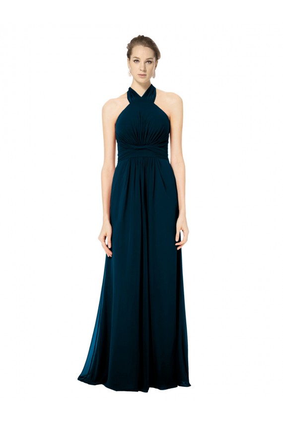 Großhandel Mitternachtsgrün A-Linien Neckholder Chiffon Lange Brautjungfernkleider