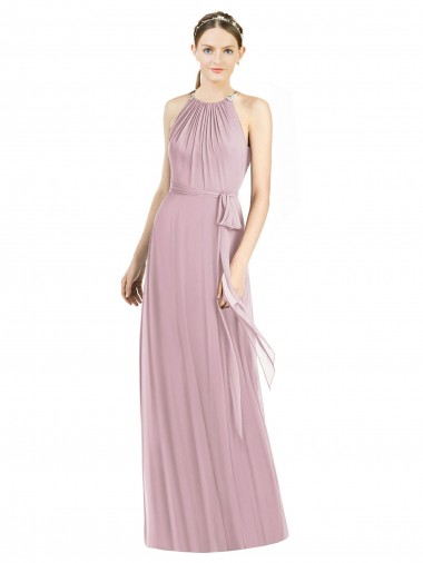 Großhandel Primel A-Linien Neckholder Chiffon Lange Brautjungfernkleider