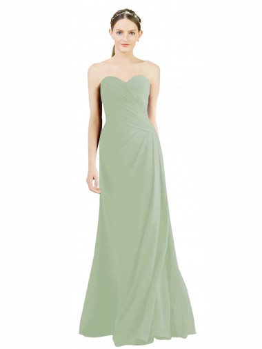 Großhandel Rauchgrün A-Linien Chiffon Lange Brautjungfernkleider