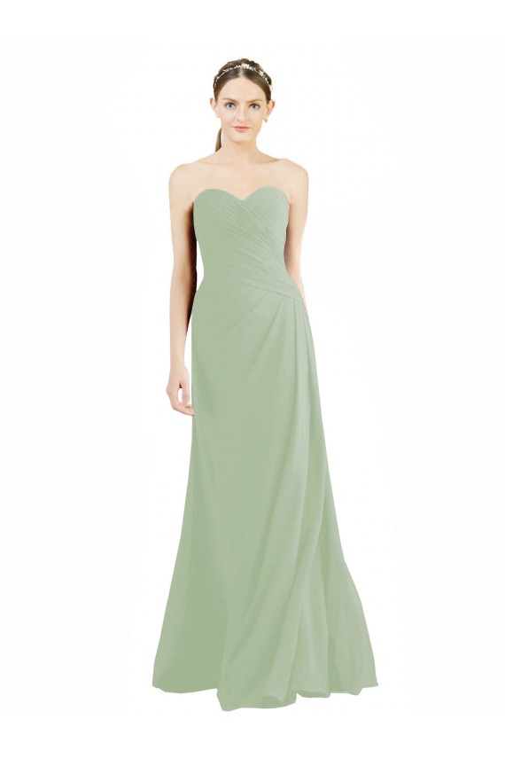 Großhandel Rauchgrün A-Linien Chiffon Lange Brautjungfernkleider