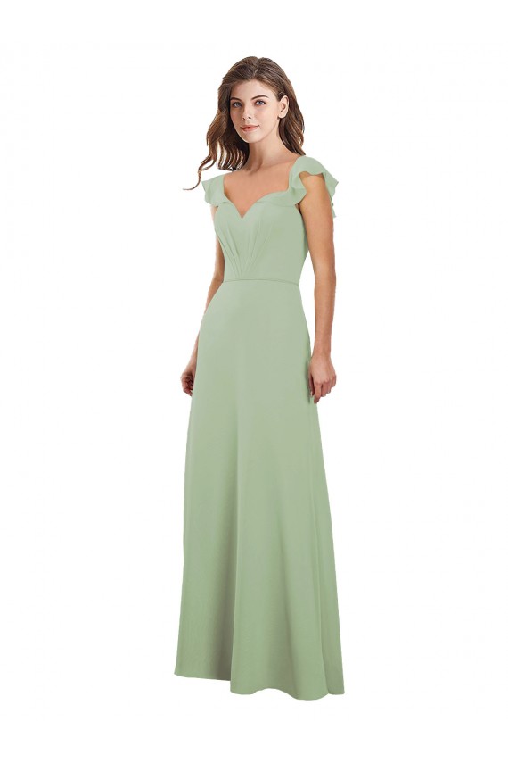 Großhandel Rauchgrün A-Linien Chiffon Lange Brautjungfernkleider