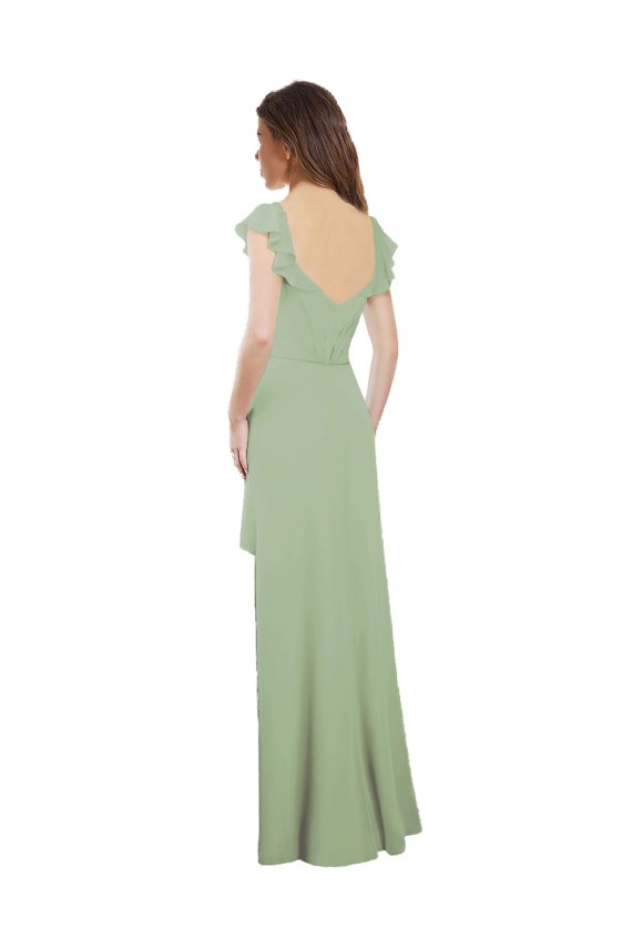 Großhandel Rauchgrün A-Linien Chiffon Lange Brautjungfernkleider