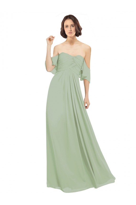 Großhandel Rauchgrün A-Linien Off-Schulter Chiffon Lange Brautjungfernkleider