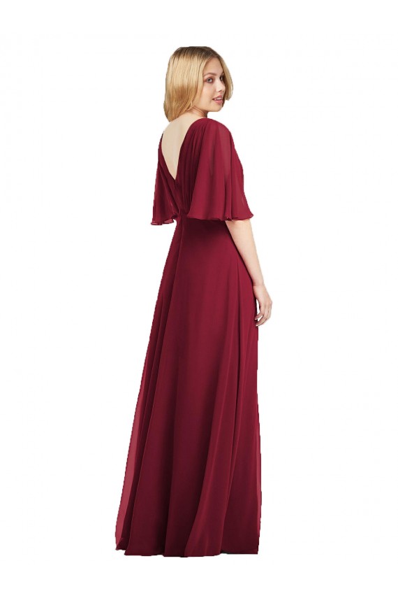 Großhandel Rauchgrün Trompete V-Ausschnitt Chiffon Lange Brautjungfernkleider
