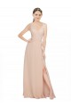 Großhandel Rosa 114 A-Linien V-Ausschnitt Chiffon Lange Brautjungfernkleider