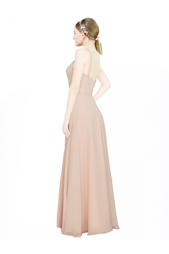 Großhandel Rosa 114 A-Linien V-Ausschnitt Chiffon Lange Brautjungfernkleider
