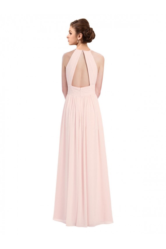 Großhandel Rosa 42 A-Linien Neckholder Chiffon Lange Brautjungfernkleider