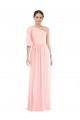 Großhandel Rosa A-Linien Eine-Schulter Chiffon Lange Brautjungfernkleider