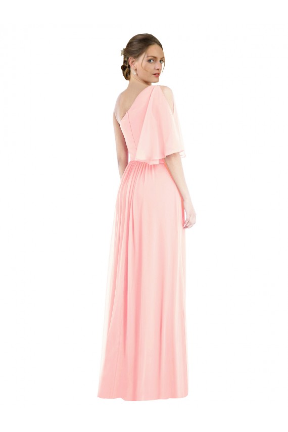 Großhandel Rosa A-Linien Eine-Schulter Chiffon Lange Brautjungfernkleider