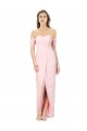 Großhandel Rosa A-Linien Off-Schulter Trägerlos Chiffon Lange Brautjungfernkleider