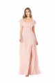 Großhandel Rosa A-Linien Quadrat Ausschnitt Chiffon Lange Brautjungfernkleider