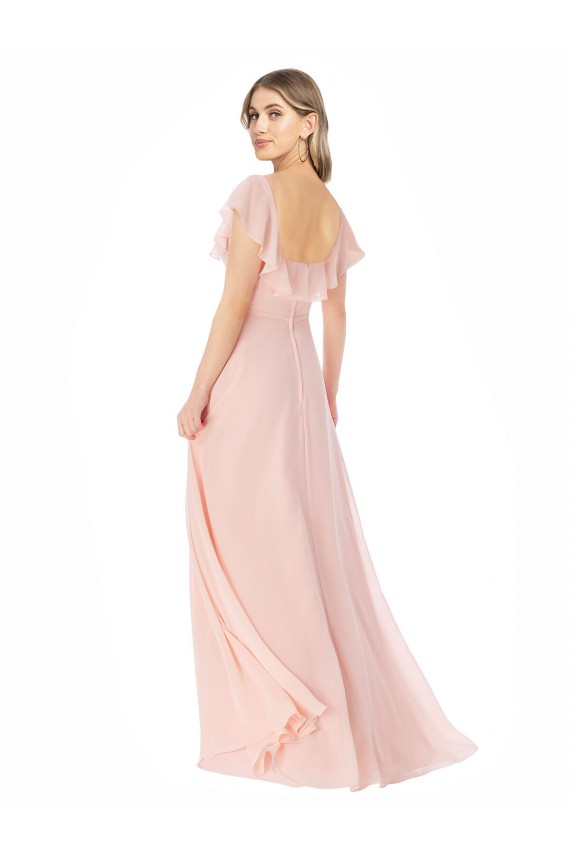Großhandel Rosa A-Linien Quadrat Ausschnitt Chiffon Lange Brautjungfernkleider