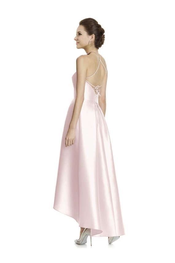 Großhandel Rosa A-Linien Spaghetti-Träger Neckholder Satin Lange Brautjungfernkleider