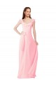 Großhandel Rosa A-Linien V-Ausschnitt Chiffon Lange Brautjungfernkleider
