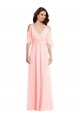 Großhandel Rosa A-Linien V-Ausschnitt Chiffon Lange Brautjungfernkleider