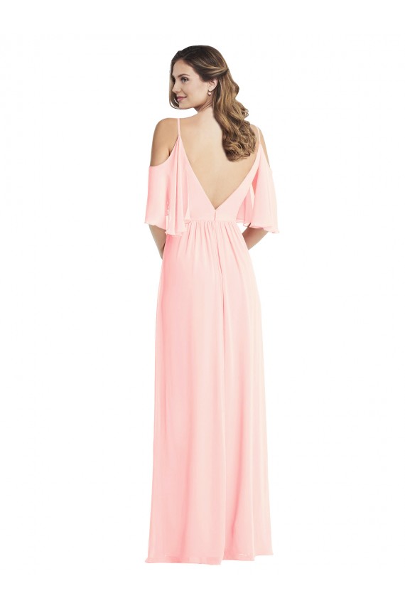 Großhandel Rosa A-Linien V-Ausschnitt Chiffon Lange Brautjungfernkleider