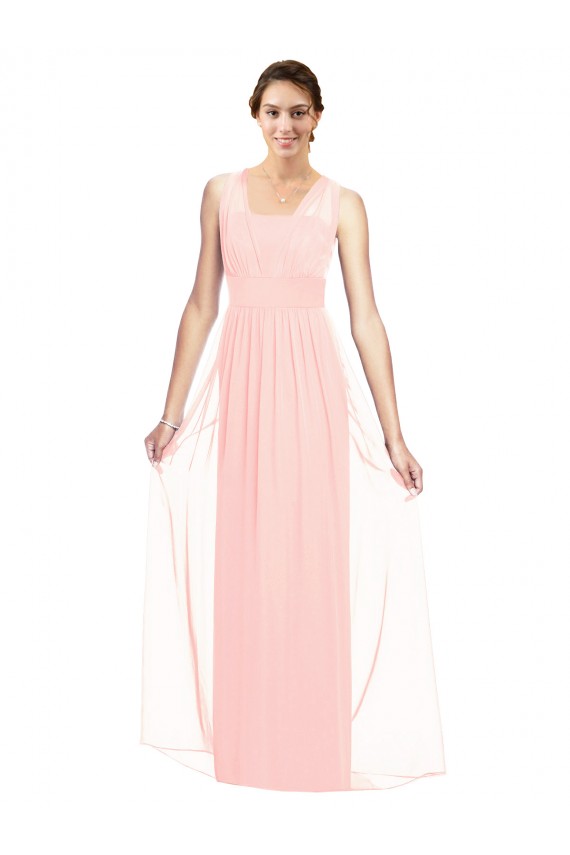 Großhandel Rosa A-Linien V-Ausschnitt Chiffon Lange Brautjungfernkleider