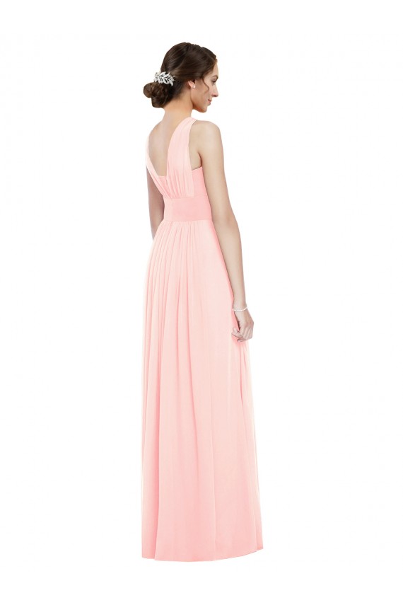 Großhandel Rosa A-Linien V-Ausschnitt Chiffon Lange Brautjungfernkleider