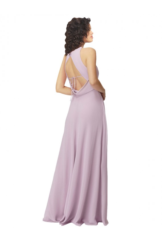Großhandel Rosa Leuchten A-Linien Neckholder Stehkragen Ausschnitt Chiffon Lange Brautjungfernkleider