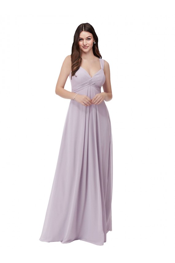 Großhandel Rosa Leuchten A-Linien V-Ausschnitt Chiffon Lange Brautjungfernkleider