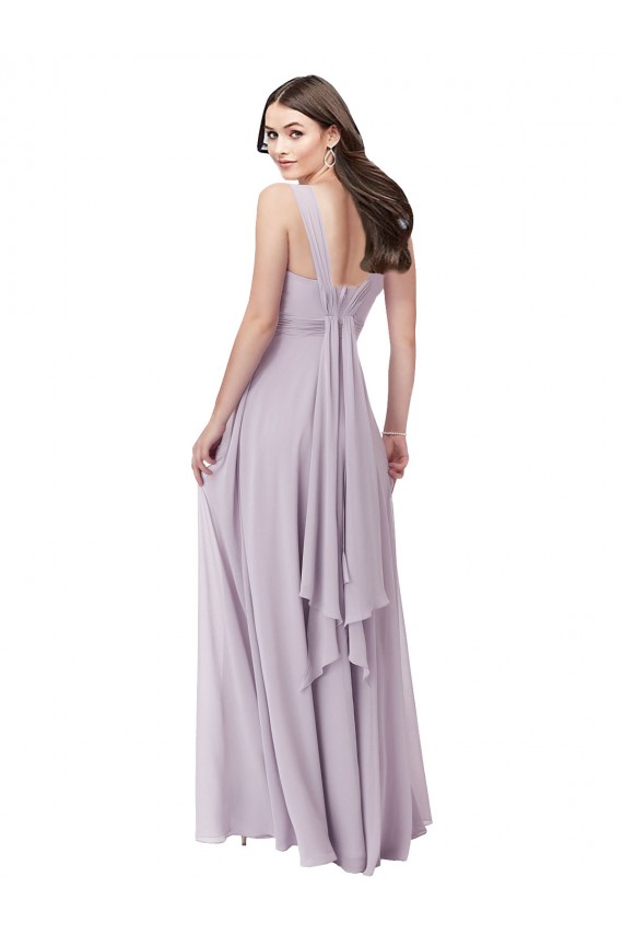 Großhandel Rosa Leuchten A-Linien V-Ausschnitt Chiffon Lange Brautjungfernkleider